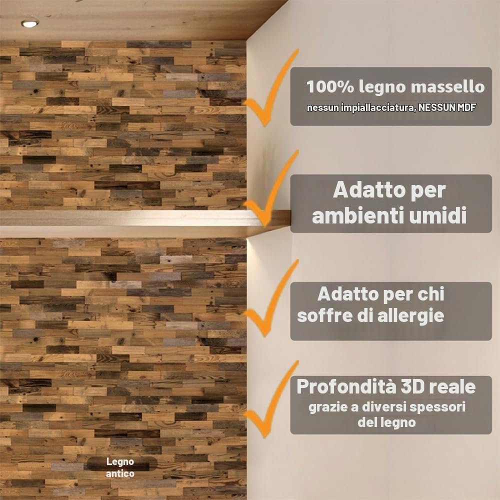 wodewa Rivestimento Murale Legno Vecchio di Pino Riciclaggio Naturale I 1m² Pannelli Murali Rivestimento Parete Legno Decorazioni Pareti 3D Pannello Decorativo Cucina Cameretta