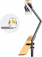 Support Téléphone Bureau PUJUDODA Réglable - Hauteur 23-47cm Angle 360° | Compatible IPhone IPad Tablettes | Blanc