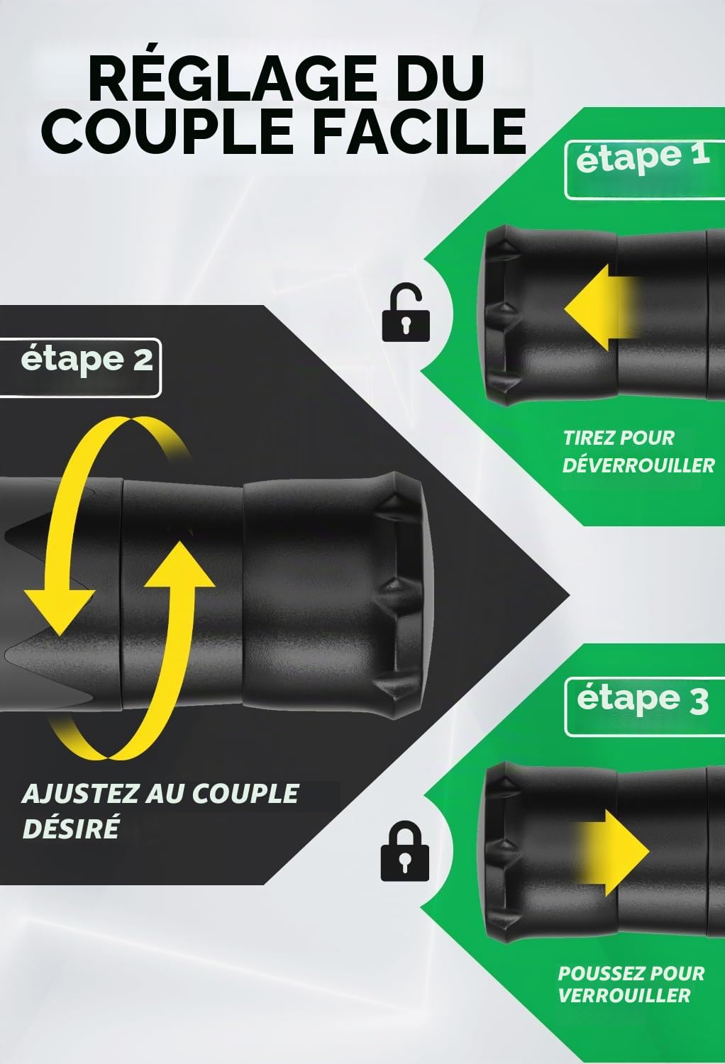 Clé Dynamométrique 1/2", Clé de Torsion 60-330NM, Précision ±3%, 72 Dents Clé à Cliquet Réversible(60-330 NM)