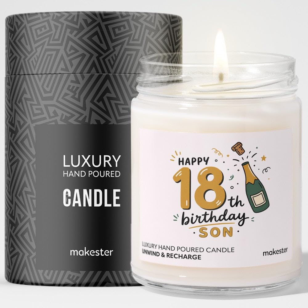 18th Birthday Gift for Son - Luxury Soy Wax Candle - Vanilla, Jasmine, Sugared Almond - Makester — image 1