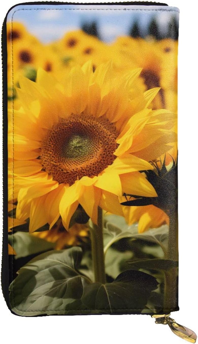 Yellow Sunflower Fieldfull Width Double-Sided Printed Long Wallet Is A Must-Have For Travel, Portable And Easy To Store In One