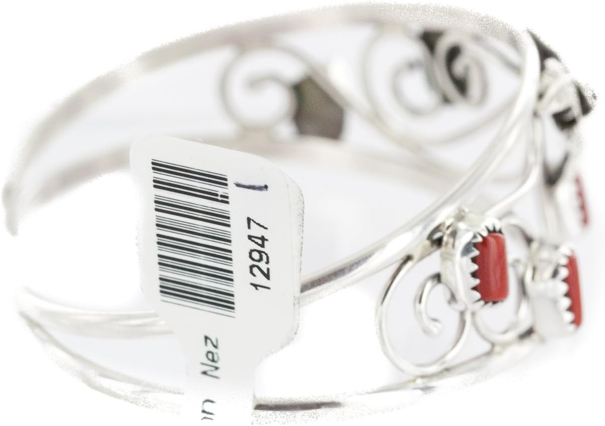 Handmade Certified Authentic Navajo .925 Sterling Silver Natural Coral Native American Bracelet