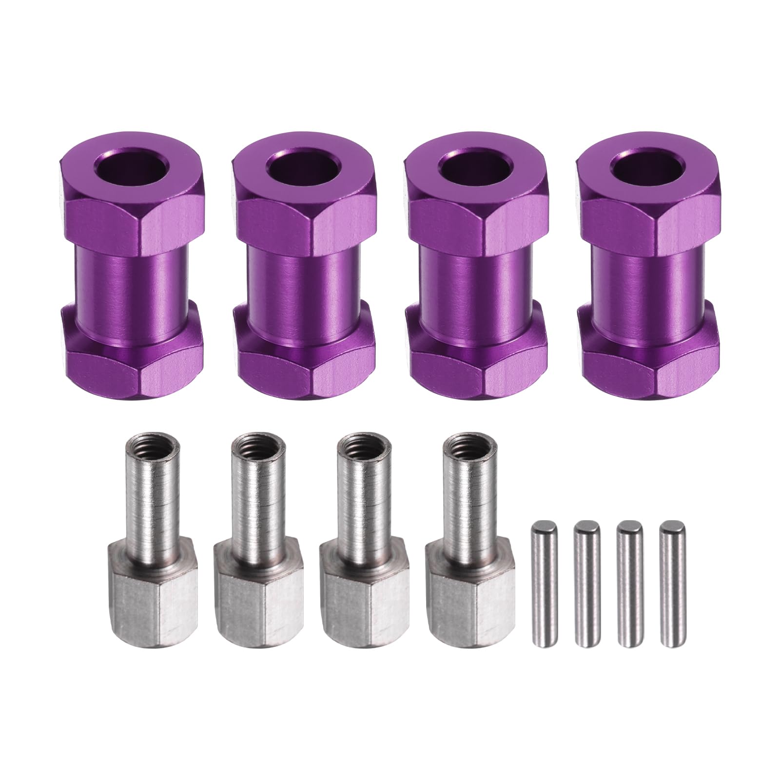 MECCANIXITY 4pcs 12mm Wheel Hex Drive Hubs Adapter Combiner Coupler, Aluminum 20mm Extension with Nut Latch for 1/10 RC Crawler Car Parts, Purple