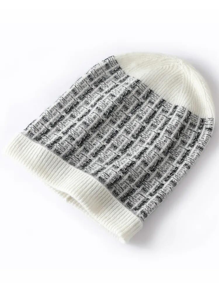 Kaszmirowa czapka zimowa damska ciepła czapka outdoorowa czapka beanie dzianinowa krata w paski kaszmirowa czapka zabezpieczająca