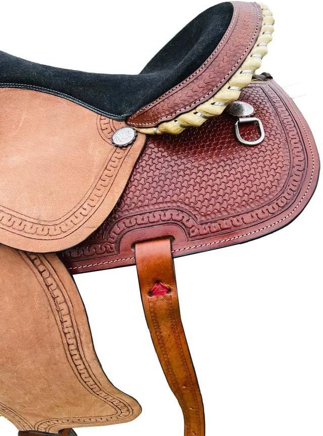 Western Barrel Racing Horse Saddle Handmade Premium Leather Comfort Riding Trail Equestrian Tooled Carved Get Matching Headstall, Breast Collar & Reins Size: 10"-18" inches Seat, SC01
