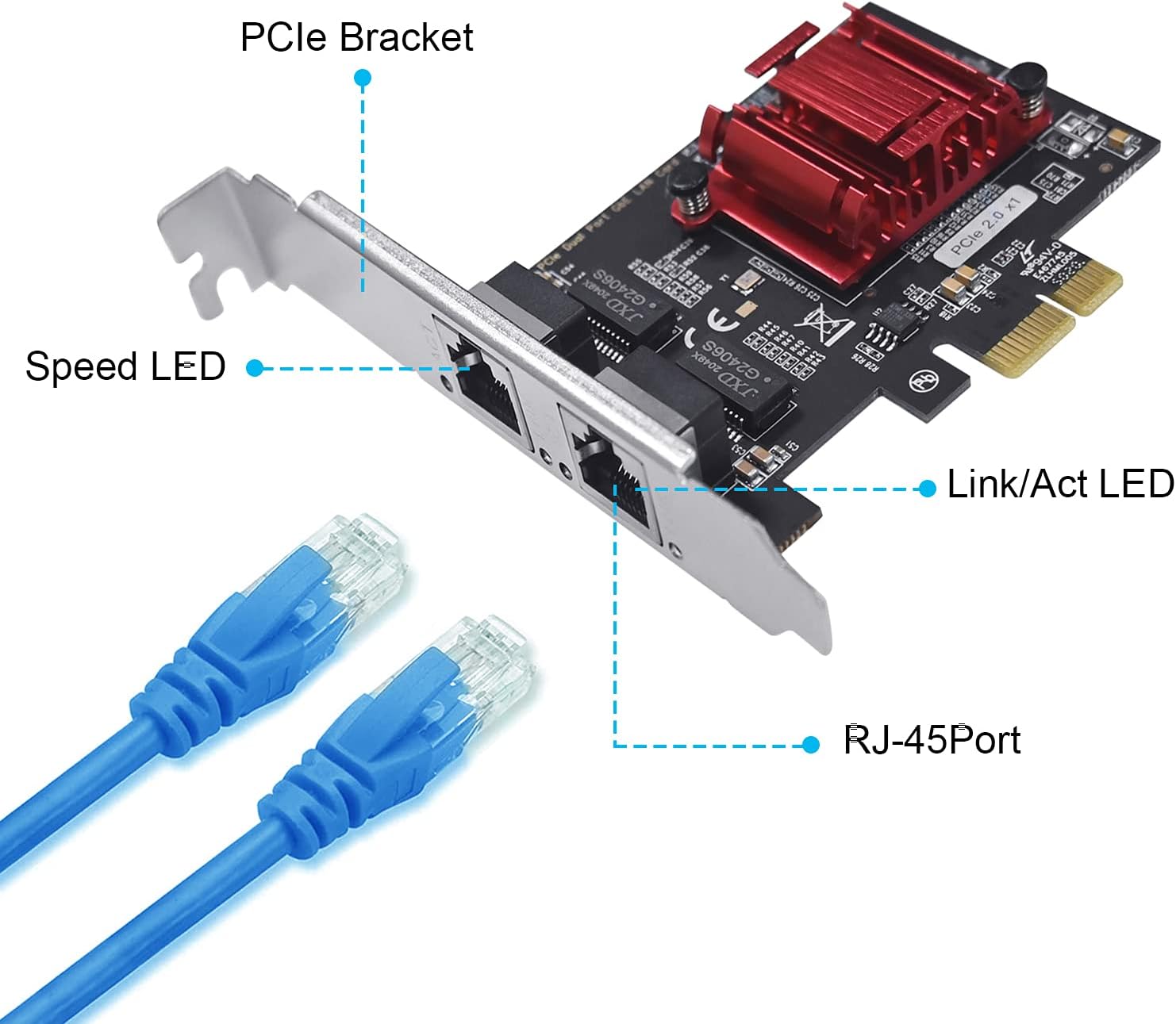 Dual PCIe Gigabit Network Card 1000M PCI Express Ethernet Adapter with Intel 82575/82576 Two Ports LAN NIC Card for Support PXE for Windows/Windows Server/Linux/Freebsd/DOS with Low Profile