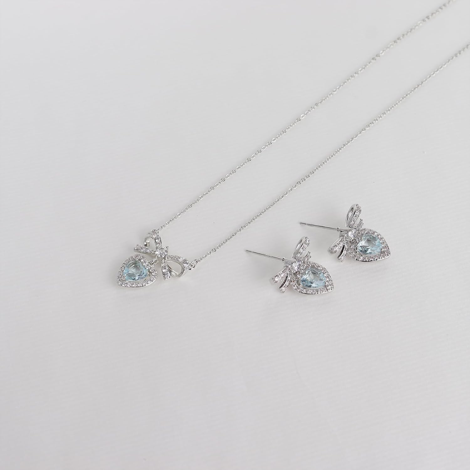 Sonateomber Bow Heart Dangle Drop Earrings for Women, Valentines Rhinestone Ribbon Crystal Birthstone Love Hearts Earing Dangling Holiday Prom Fashion Jewelry Gift. - Image 8