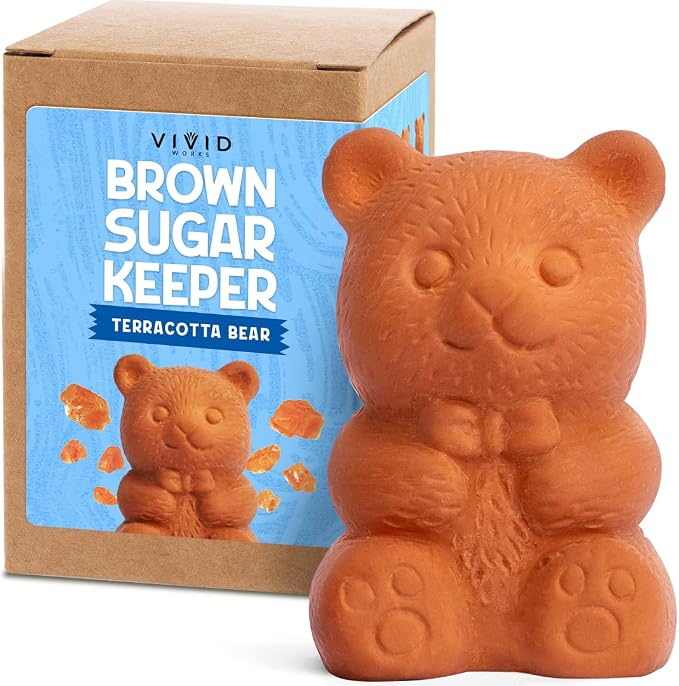 Brown Sugar Keeper - Terracotta Brown Sugar Bear to Maintain Food Moisture in Storage Container - Terra Cotta Food Saver - Softener and Stone - Sugarbear - 3D Bear More Surface Area Than Disc
