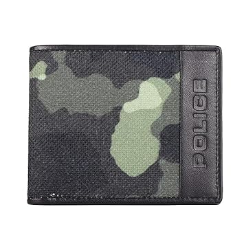 Police Genuine Leather Men's Bifold Coin Wallet|Gents Leather Purse with Card Holder, Coin Pocket, Gifts for Men - Army Green & Black - image, photos