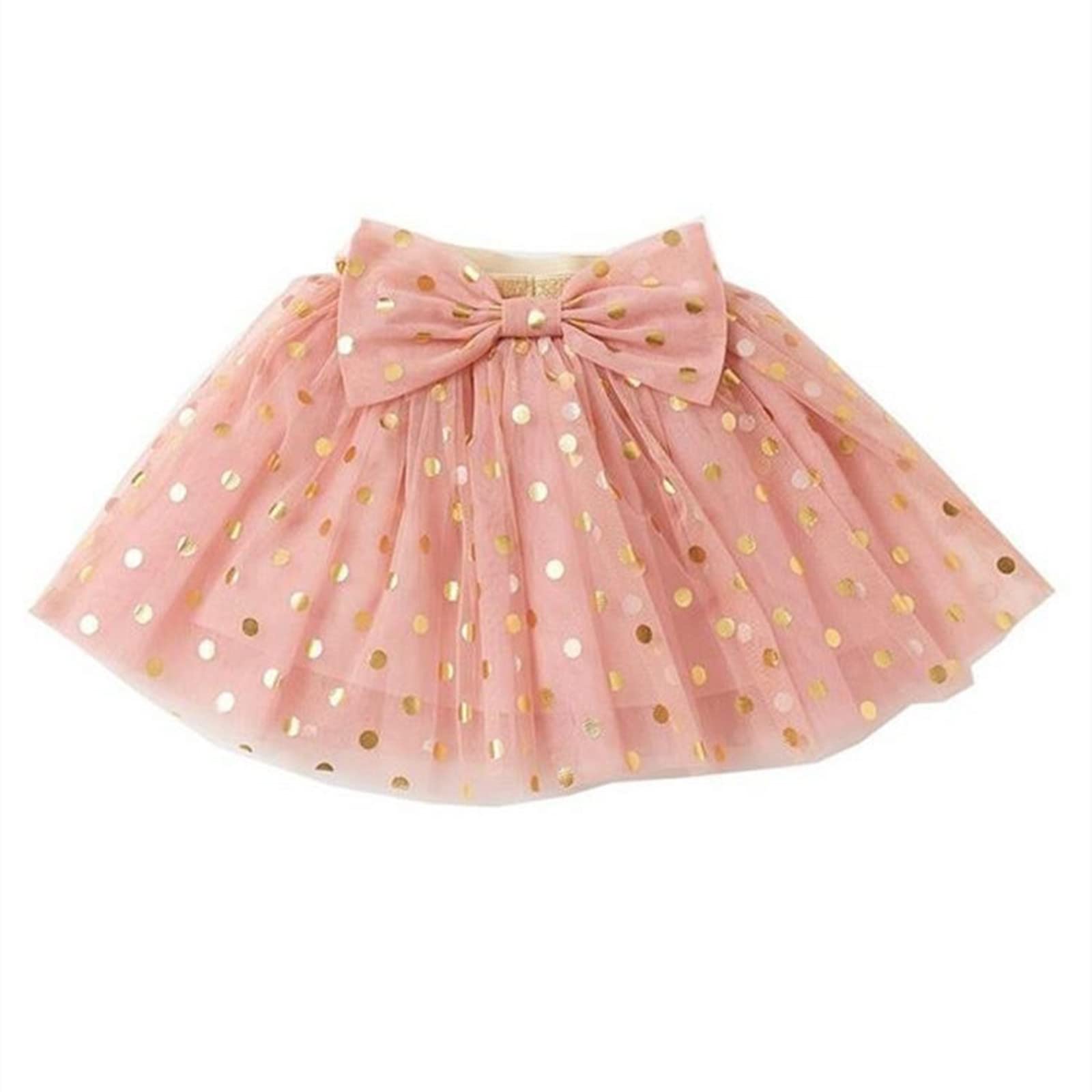 Baby Girls Layered Bow Tutu Tulle Skirt Little Girls Polka Dots Sequins Tutu Skirts Toddler Casual (Pink, 2-3 Years)