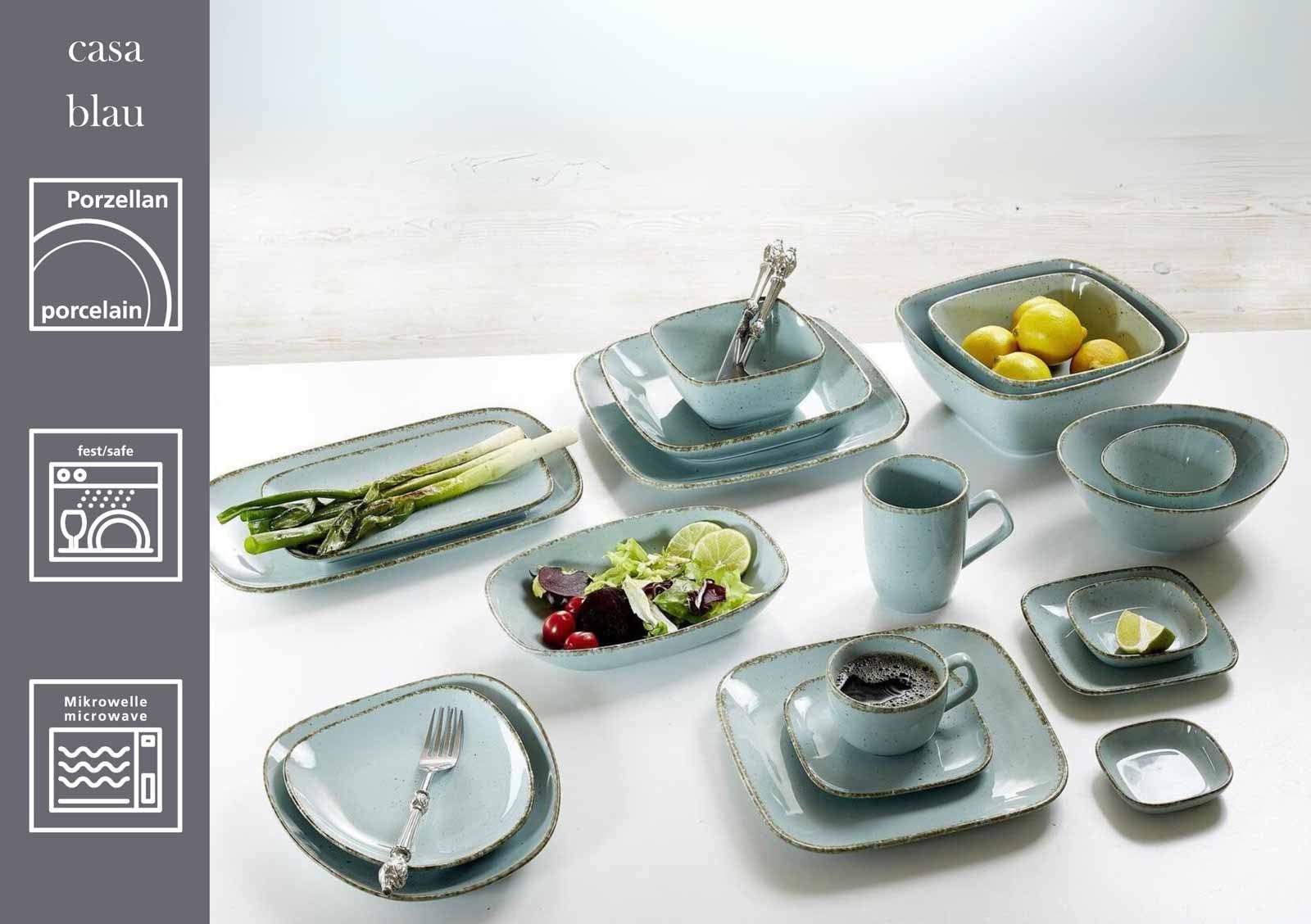 Ritzenhoff & Breker Beilagenschalen-Set Casa 6-teilig, 14 x 14 cm, Eckige Servierschalen im Vintage-Look, Mix & Match-Geschirr, Spülmaschinenfest & Mikrowellengeeignet, Porzellan, Blau