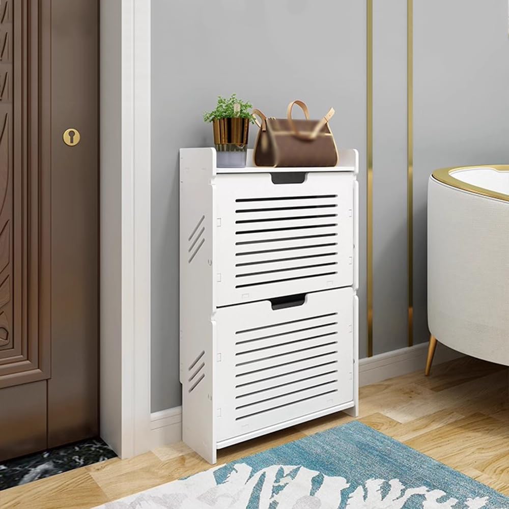 Wood Plastic Panels Shoe Cabinet with 3 Flip Out Drawers, Large Capacity Shoe Cabinet with Top Storage for Bedrooms, Balconies, Hallways - Narrow Shoe Cabinet for Organization and Storage