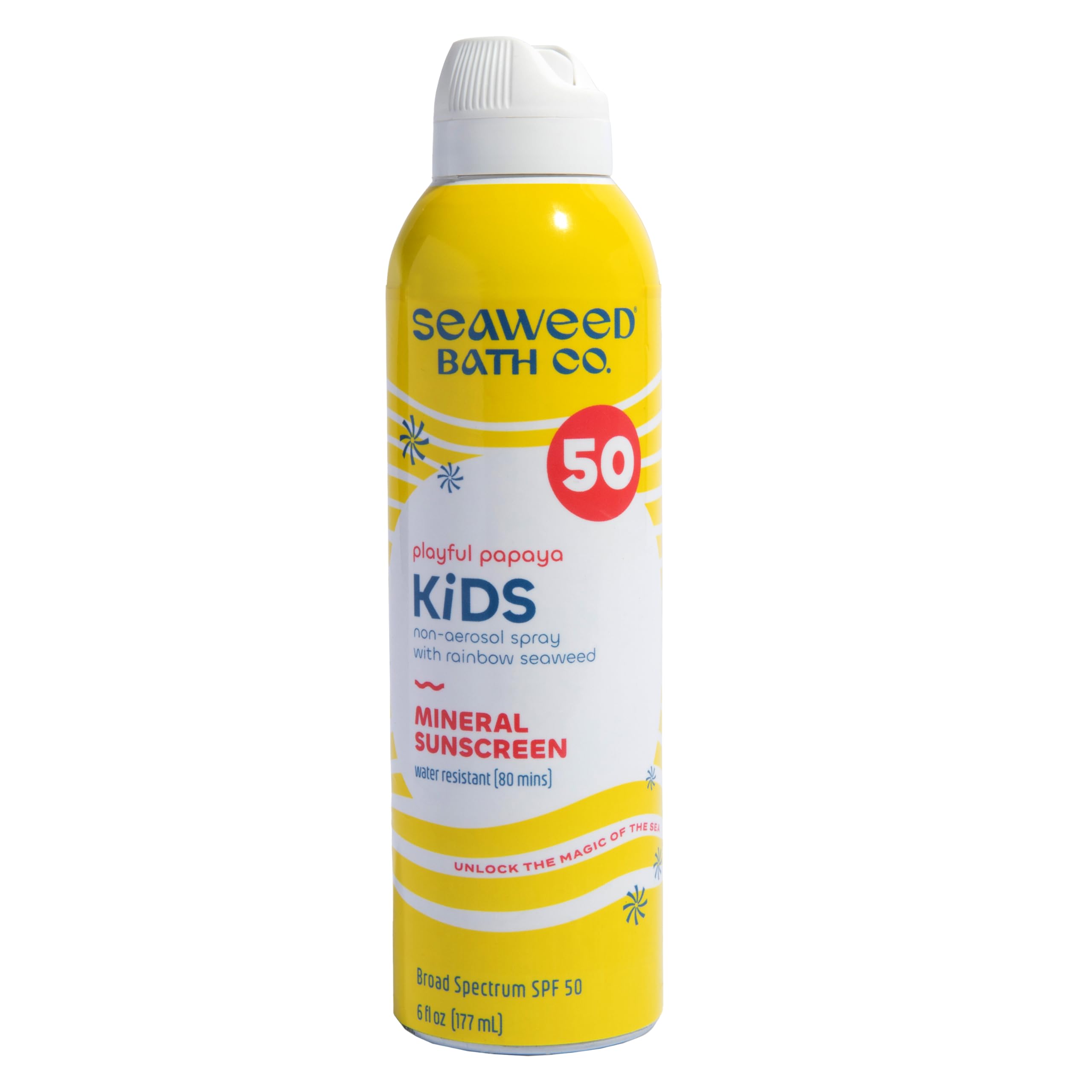 Seaweed Bath Co. Kid's on the Move Mineral SPF 50 Broad Spectrum Zinc Oxide Sunscreen Spray, 6 Oz., Water Resistant, Tear Free Children's Sunblock