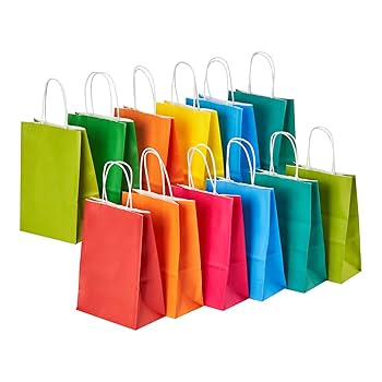 Amazon | カラフルな紙袋 32個 5.8 x 3.25 x 8.25インチ