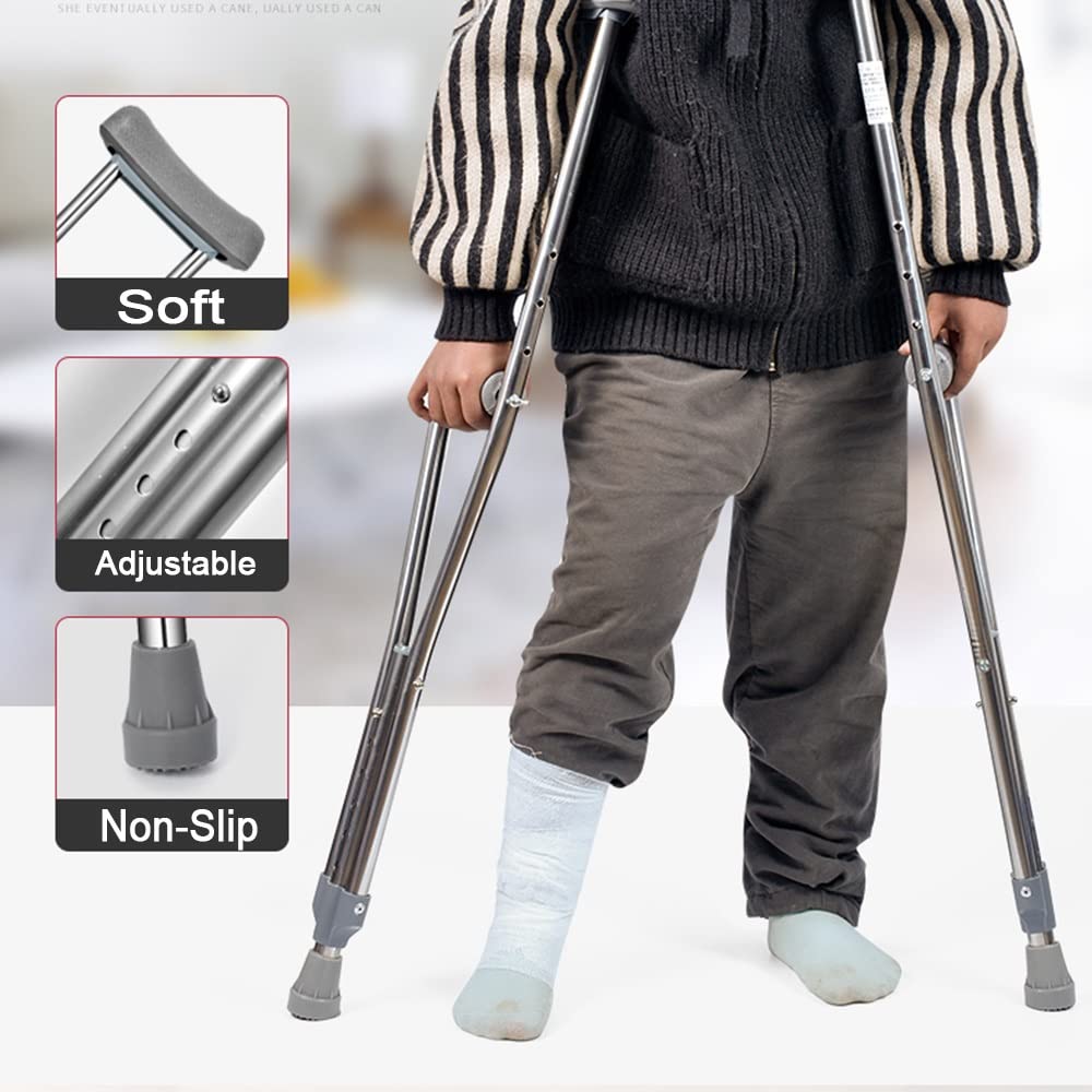 Muletas De Niños Muletas Plegables Axilares, Muletas Ortopédicas para Caminar, Muleta Axilares Regulables, Longitud para Niños 110-135cm, Muletas De Antebrazo Da Aluminio (Color : Aluminum, Siz