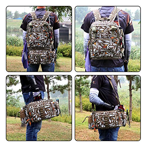 Kingdom Fishing Bag Multifunctional Fishing Backpack Tackle Bag Detachable Combination Lure Backpacks Fishing Gear Storage Shoulder Handbags with Phone Bag (khaki)