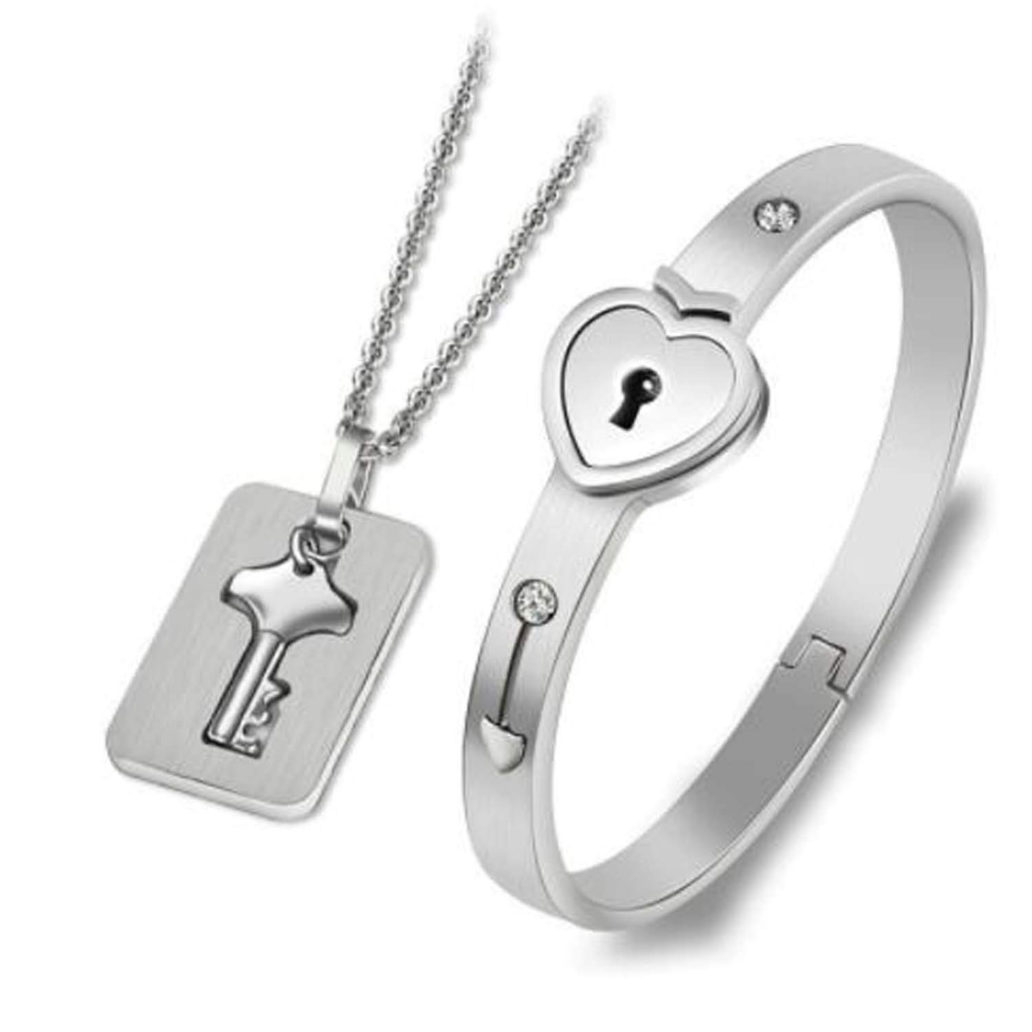 Keybella - Juego de 2 Pulseras de Acero Inoxidable con Forma de corazón