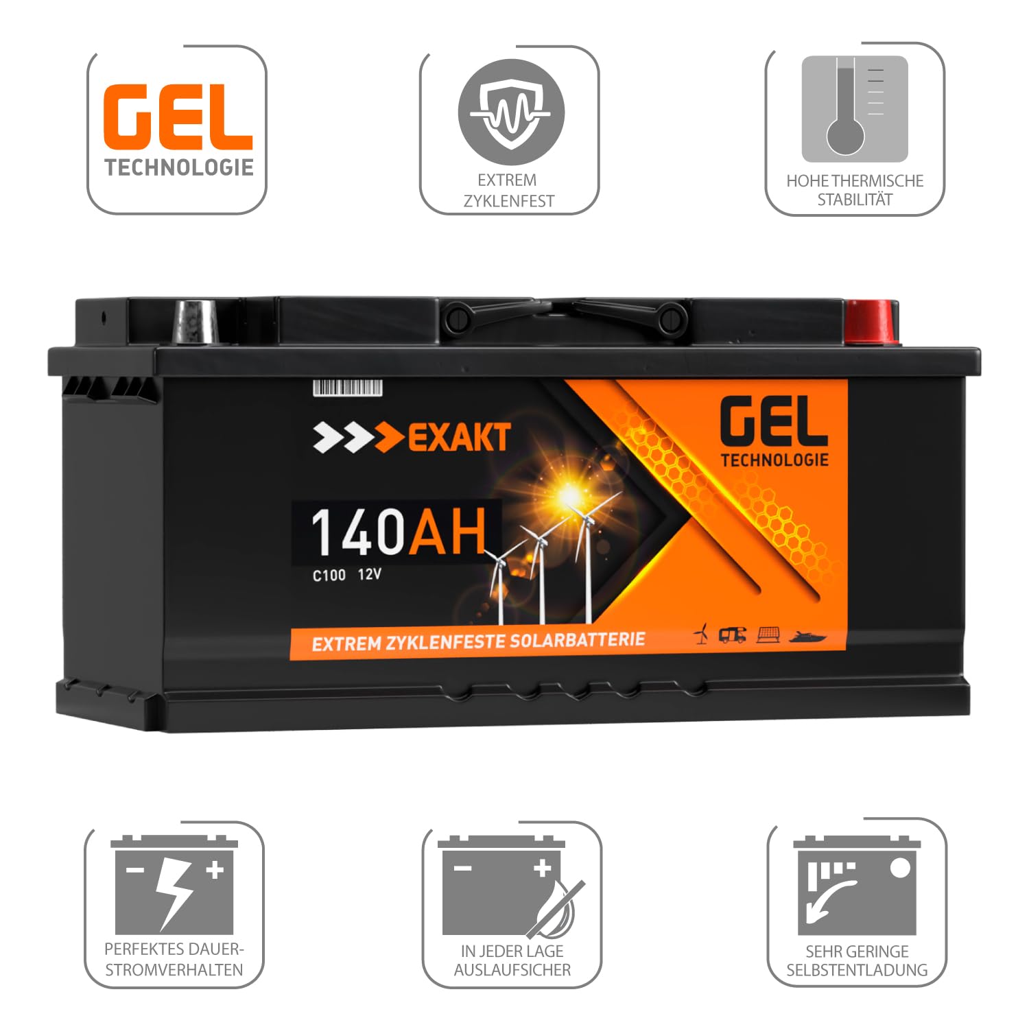 GEL Batterie 140Ah 12V Solarbatterie Wohnmobil Boot Solar Akku ersetzt 120Ah