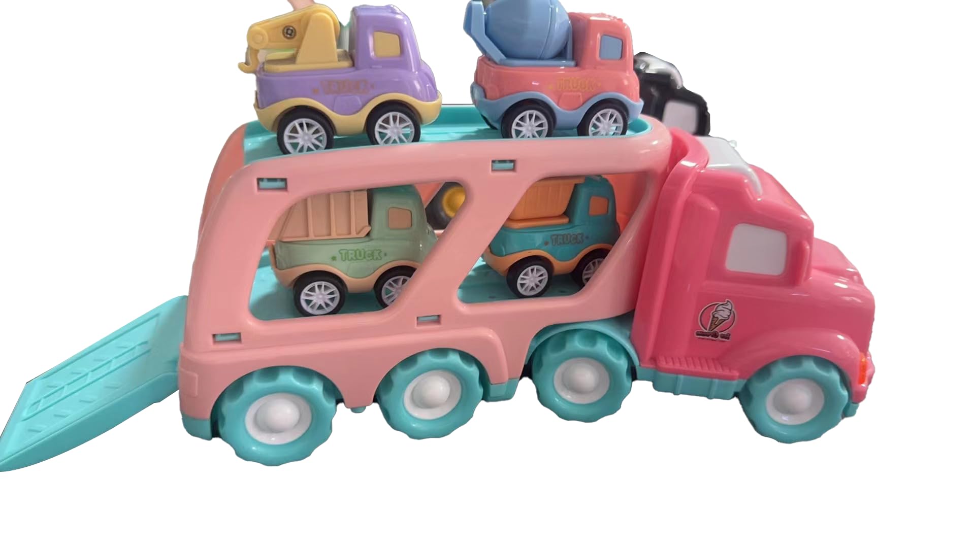Weinsamkeit Jouet Camion avec Sons et Lumières, 5 en 1 Garage Voiture pour Enfants, Transporter Truck Cars Voiture Portable Bus Jouet Éducatifs Cadeau pour Enfants 3-5 Ans Garçons Filles