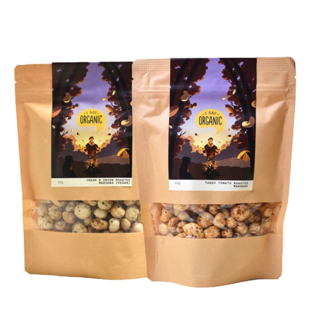 I Say Organic Roasted Flavoured Makhana | Cream & Onion Makhana & Tangy Tomato Makhana | 50g (Pack of Two) | Popped Lotus Seeds | Non-Fried | Vegan Snack | Preservatives Free (B0BRQJNWBN) Amazon Price History, Amazon Price Tracker