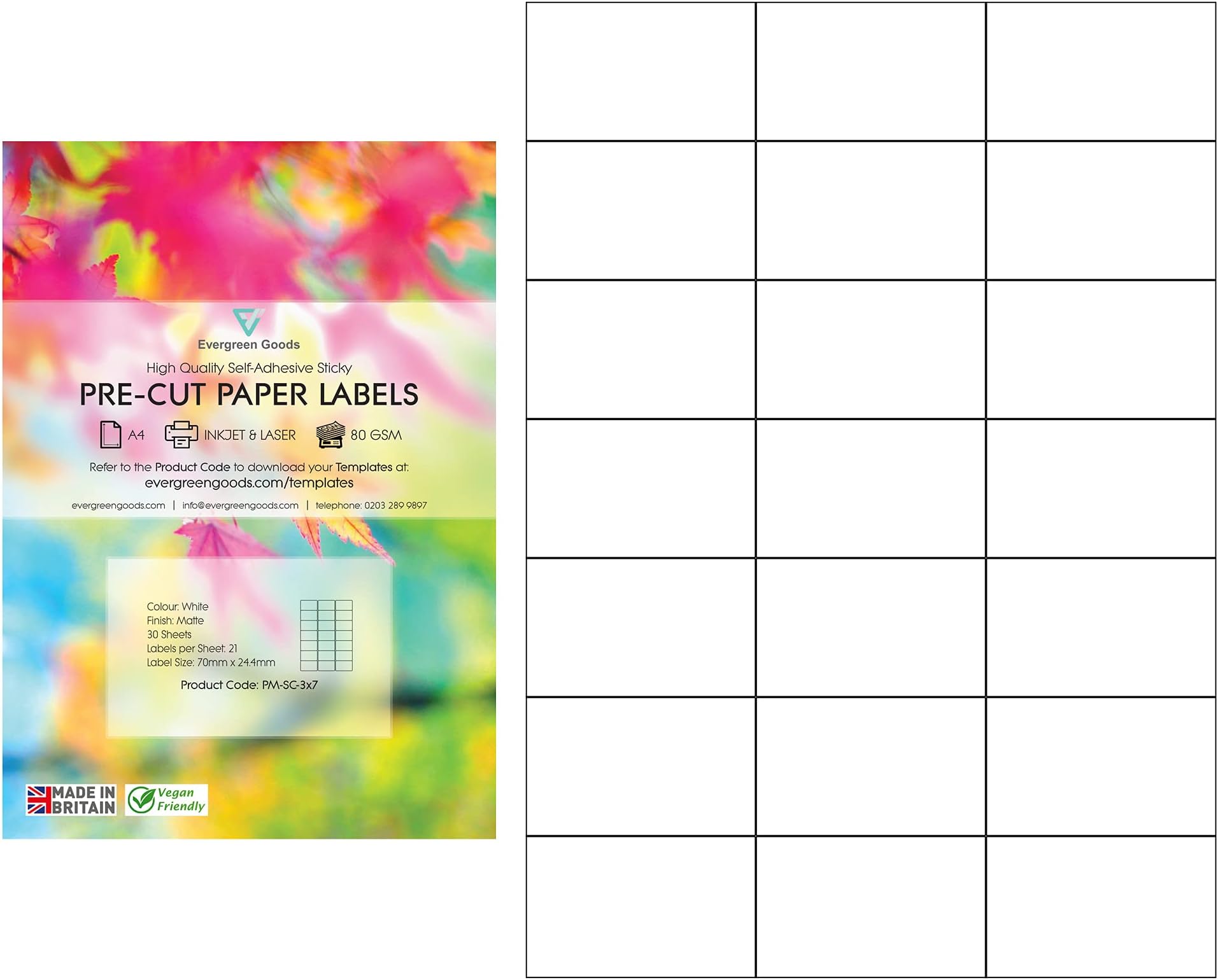 30 Sheets A4 Precut Multi Labels White Labels MATT Self Adhesive Paper Stickers Multi Purpose Labels Inkjet and Laser Printing (3 x 7 (21 per Sheet))