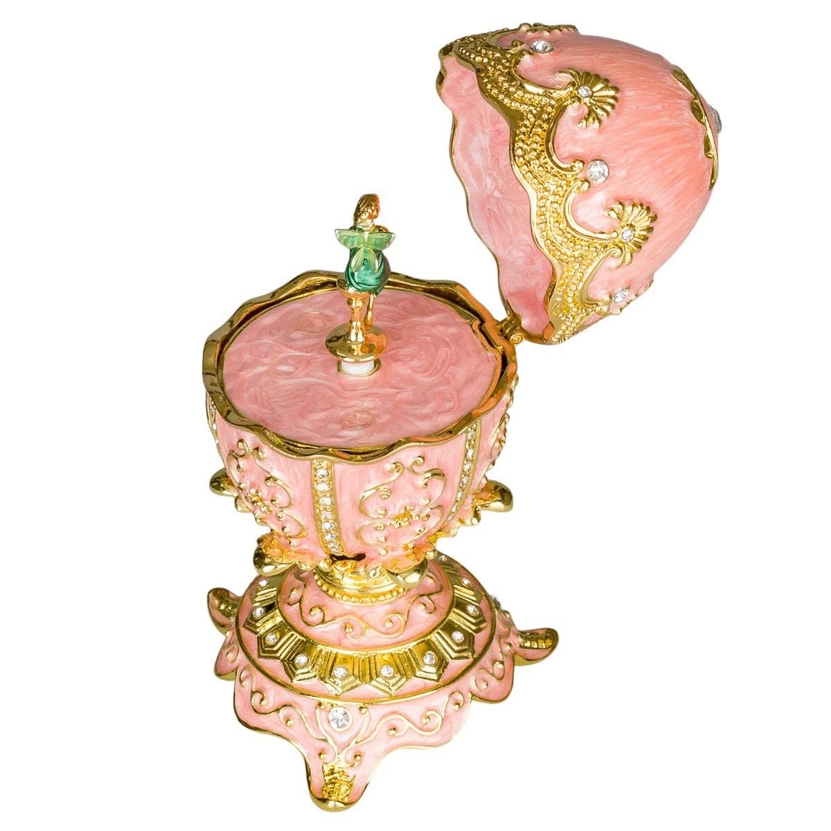 danila-souvenirs Huevo al estilo Fabergé caja de joyería musical con figura de hada 12,5 cm rosa