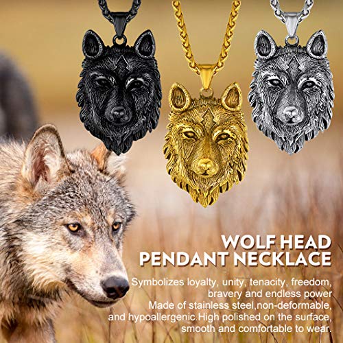 Richsteel Necklaces for Men 316 Stainless Steel/18K Gold Plated/Black Wolf Pendant Viking Nordic Jewelry2