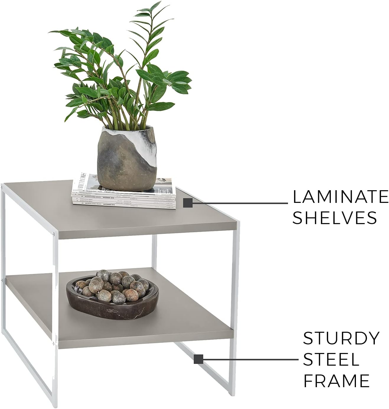 ClosetMaid 4961 2- Tier Square Wood SideTable with Storage Shel, Taupe