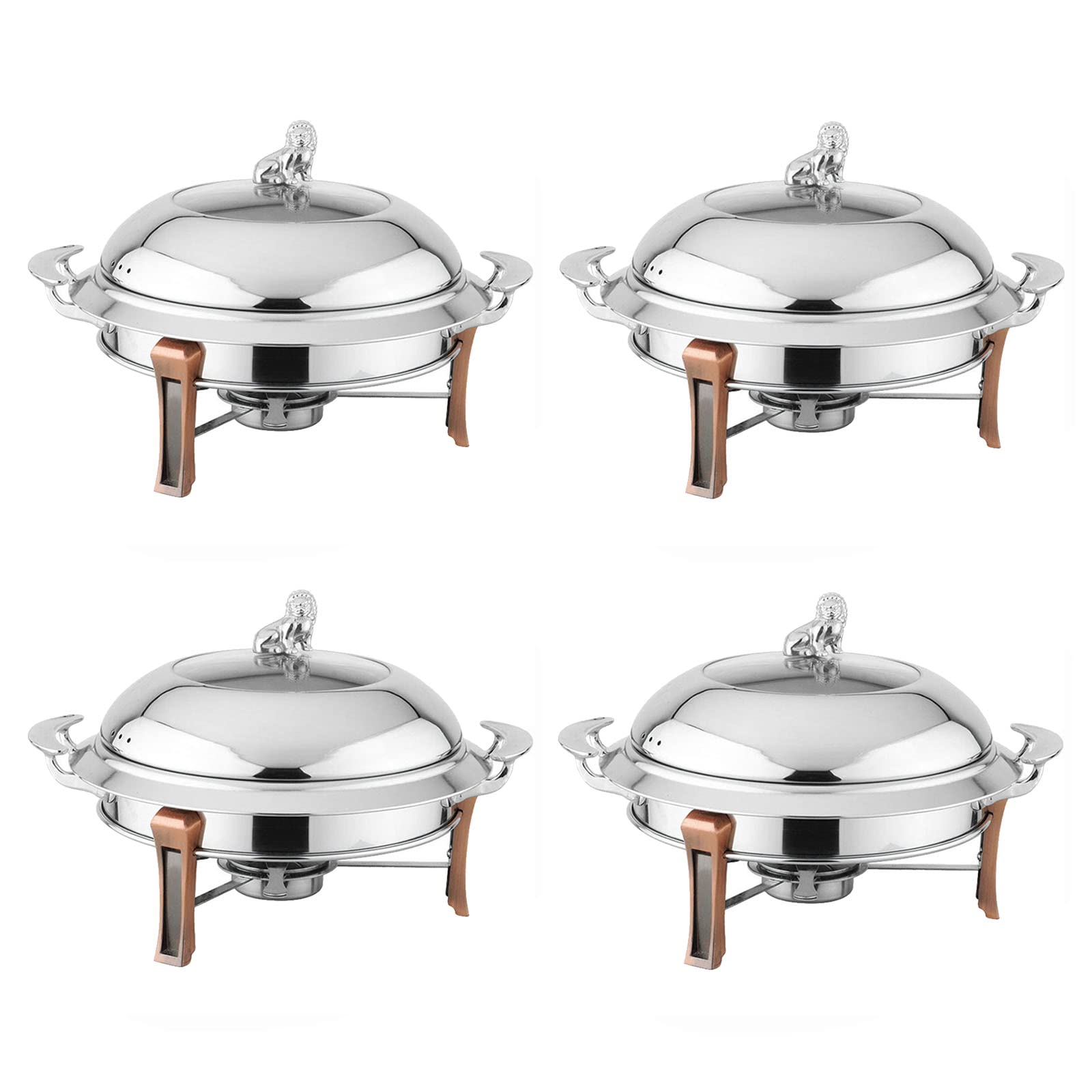 Set scaldavivande in Acciaio Inossidabile, Vassoio riscaldante per Buffet a grandezza Naturale Rotondo da 2/4 Pezzi con fornello ad Alcool e Coperchio (Confezione da 4 28 cm)