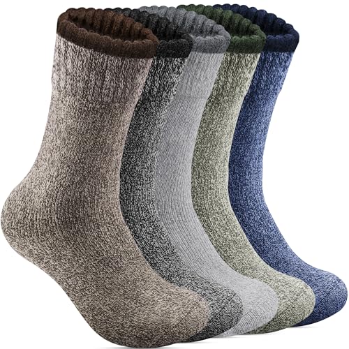 5 Pack Merino Wool Socks - Men's Winter Warm Thermal Hiking Socks for Camping and Cozy Wear