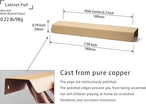 Miniatura 2 de Goo-Ki Hecho de latón puro, tiradores de dedo de latón cepillado, manijas de gabinete mate modernas de lujo, 6-516 pulgadas de centro a centro