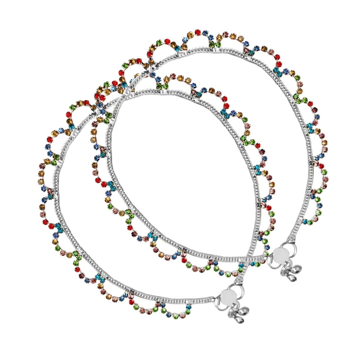 Indian Traditional Jewellery White Silver plated with Red & Blue Diamond Anklet Leg Chain For Women & Girls (B0CBN5CVBK) Amazon Price History, Amazon Price Tracker