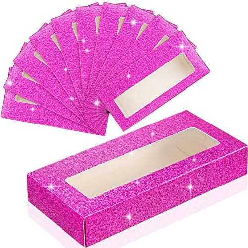 50 Pieces Empty Eyelash Case Boxes Lash Box Packaging Empty Lash Boxes Glitter Paper Cardboard Plastic Eyelash Storage Box False Lashes Cases Holder (Rose Red)