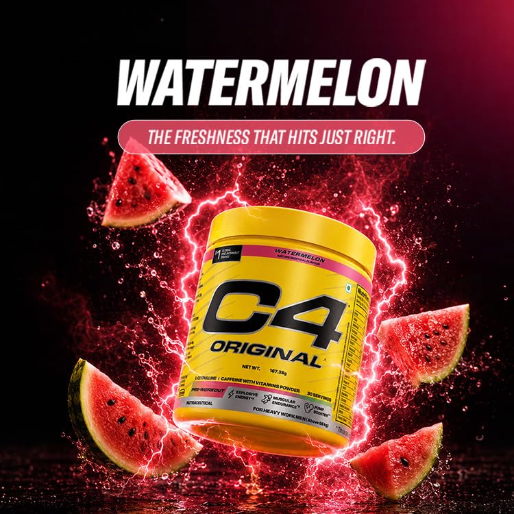 Image of C4 Original Pre Workout Powder (Watermelon), 200mg Caffeine Anhydrous with CarnoSyn Beta-Alanine, L Citrulline, & Creatine HCL, Preworkout Powder for Men & Women, 30 Servings,167gm