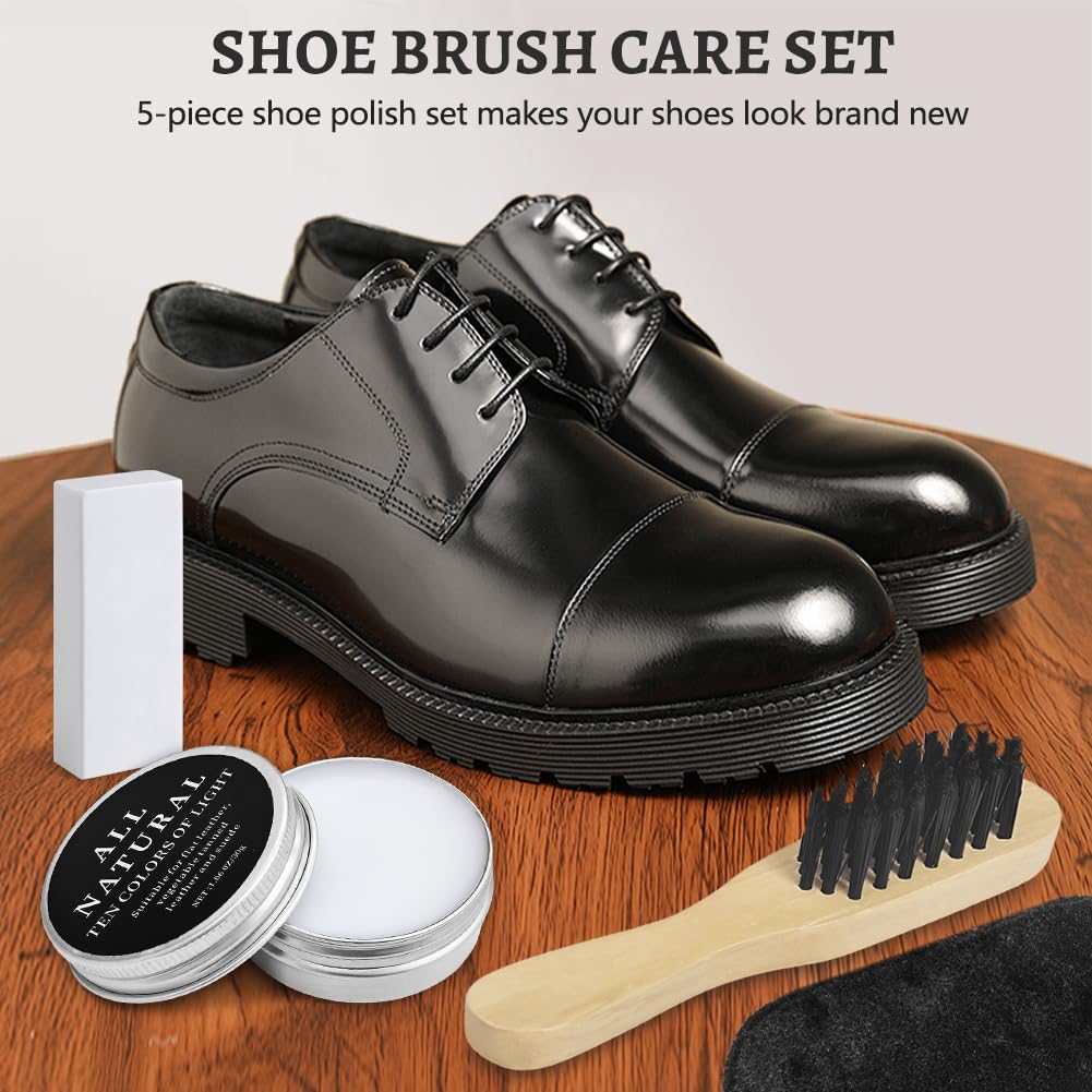 flintronic Kit pour Cirage de Chaussures 5 pièces, Brosse et Chiffon Inclus, pour L'entretien Nettoyage et Lustrage de Bottes et Chaussures en Cuir