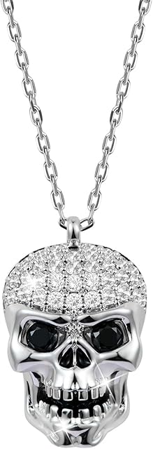 Gnoce Skull Pendant Necklace 925 Sterling Silver Necklace With Stones Gift for Women