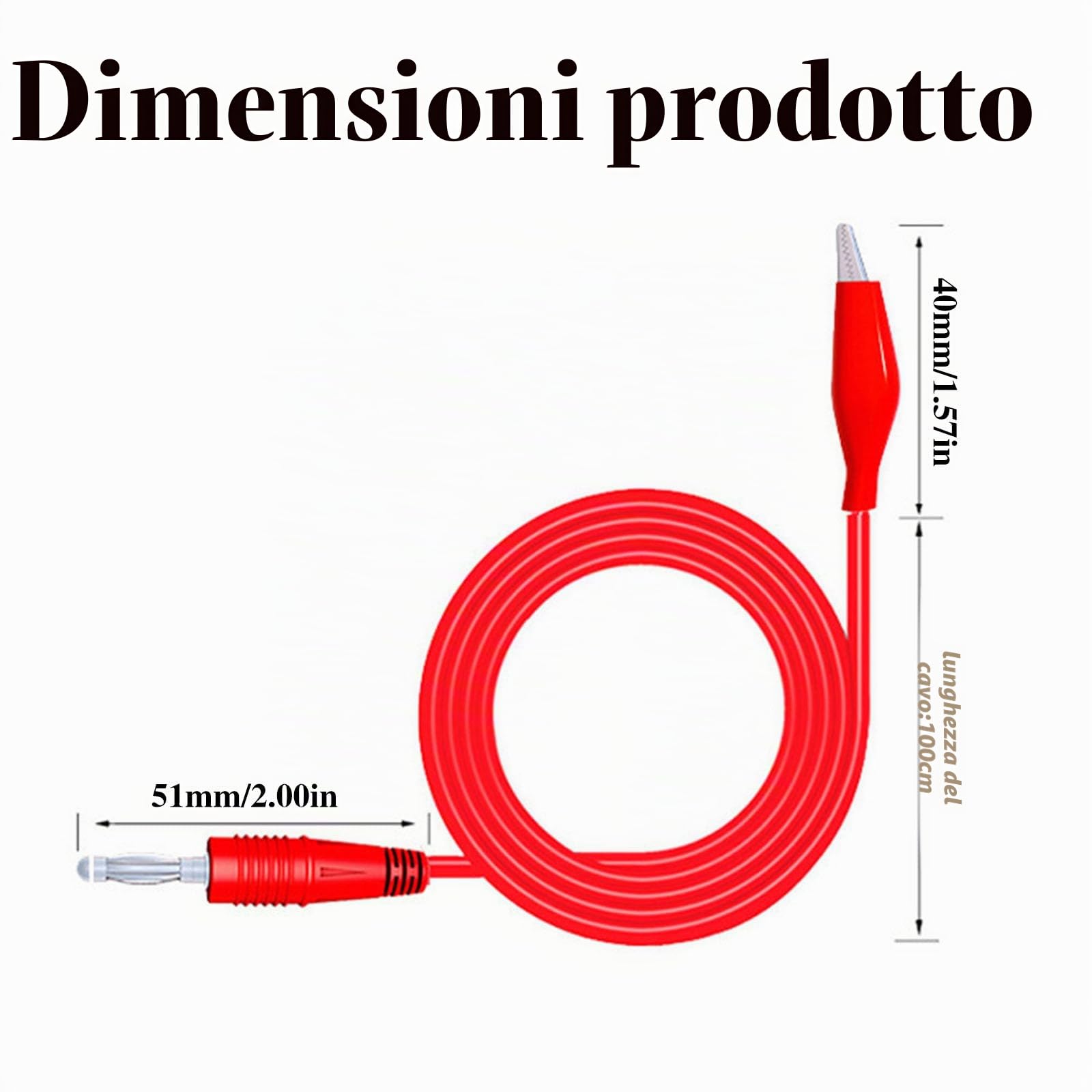 Cavetti Con Morsetti a Coccodrillo, 1M Puntali con Morsetti a Coccodrillo Set, 2 Pezzi Puntali per Multimetro Digitale, Puntali Tester Elettricista, Spina a Banana, per Tester Digitale Nero Rosso