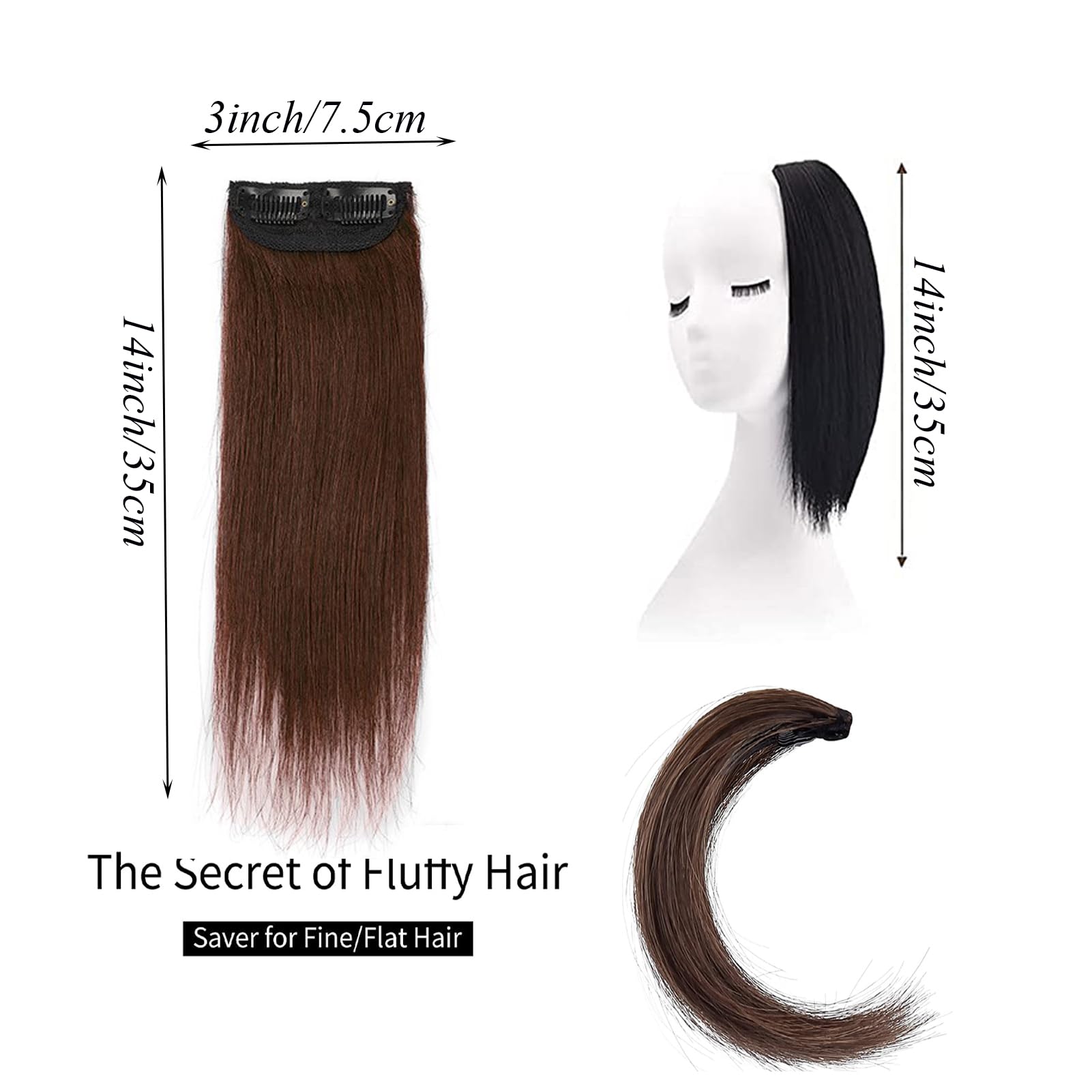 Invisible Hair Extensions Seamless Synthetic Clip in Hair Extension Natural Fluffy Hair Pads Hairpieces Increase Hair Top Side Cover Hairpiece for Women Girls (Light Brown - Image 3
