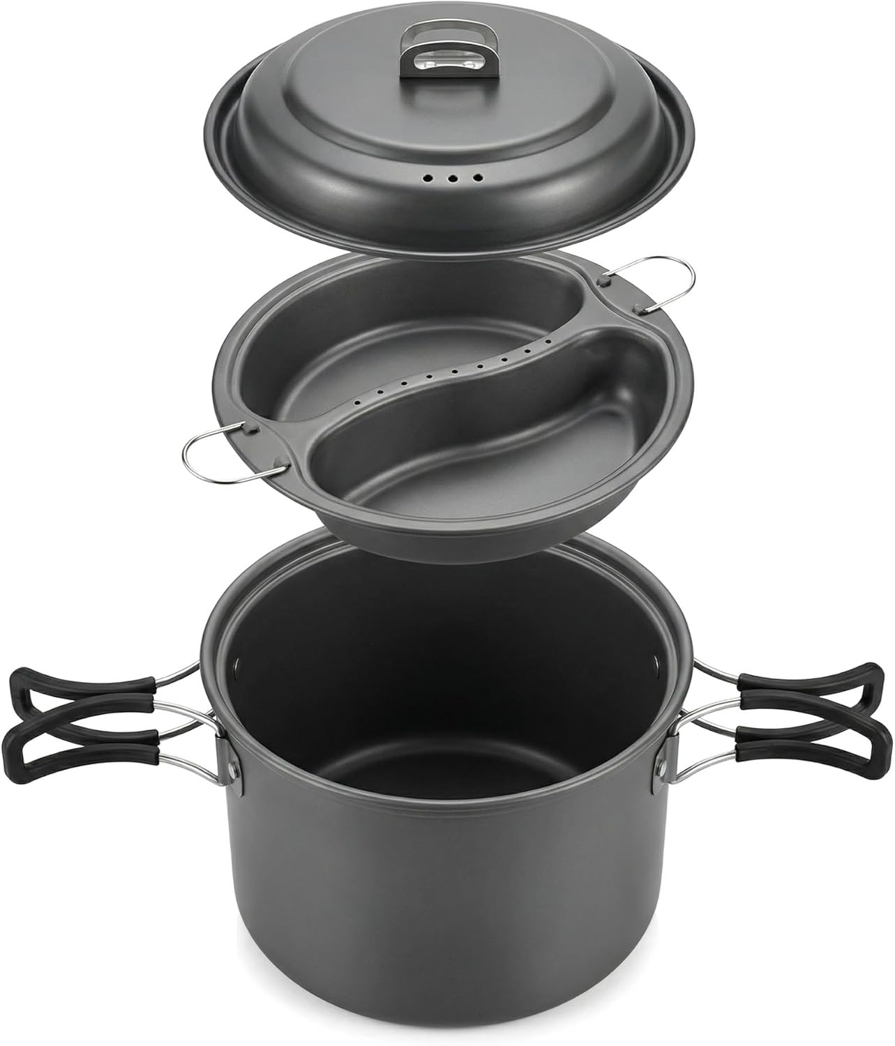 Outdoor set pot 6.5L large capacity Double-flavor hot pot steamer self driving barbecue portable camping cooking household soup pot