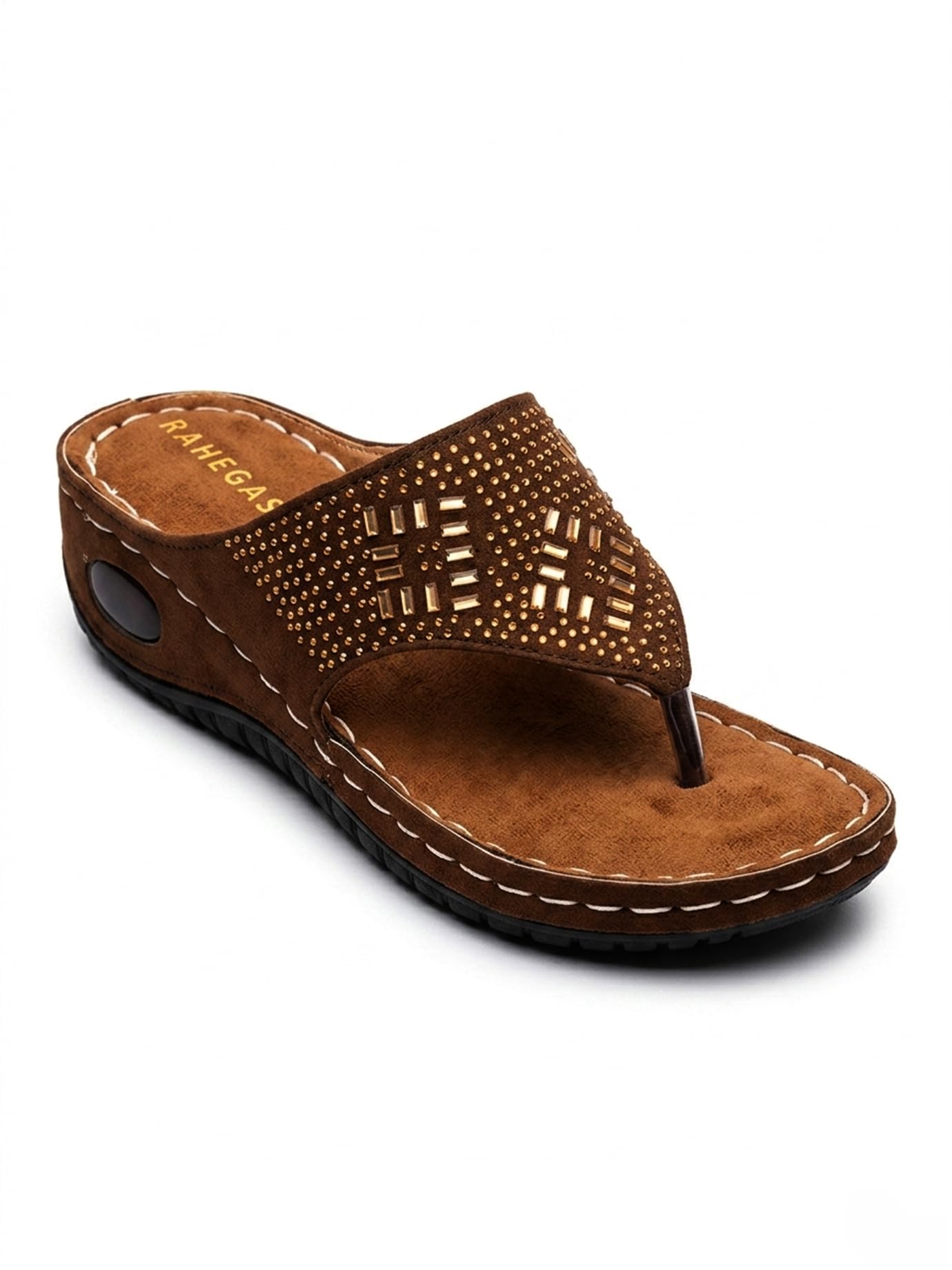 RAHEGAS Embellished Orthopedic Flats for Women with PU Sole- Dark Brown-image-24