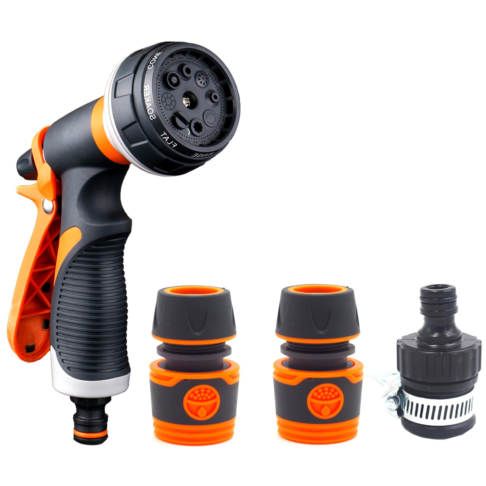 Kyayili Garden Hose Nozzle Sprayer, 8 Adjustable Watering Patterns, Anti-Slip Garden Hand Shower with Water Volume Control Valve, Hose Attachment for Plant Watering, Car and Pet Washing