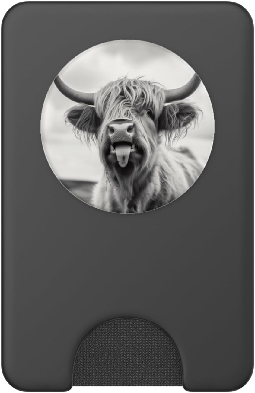 Funny Highland Cow Tongue Out Art Graphic Aesthetic PopSockets PopWallet for MagSafe