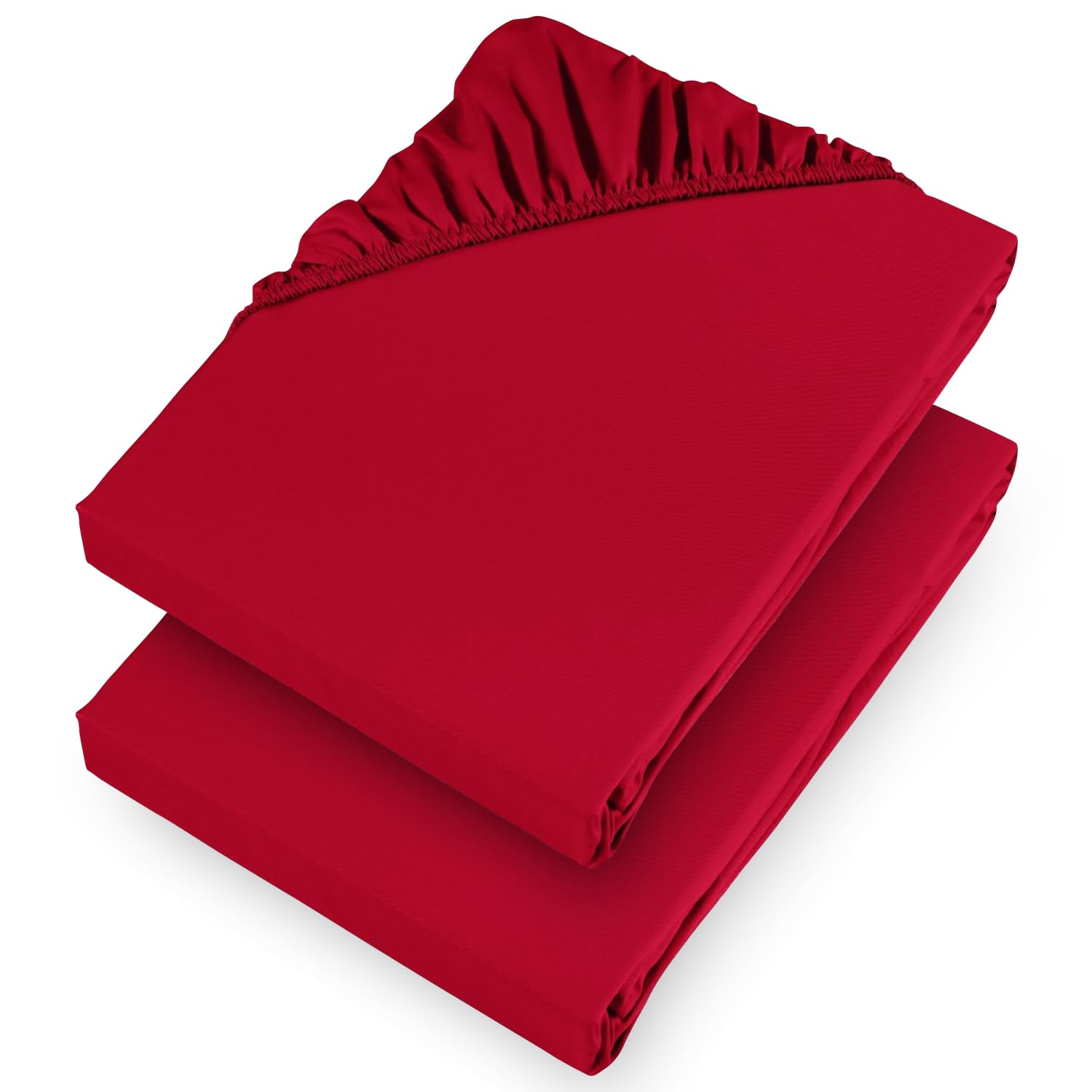 Aspire Homeware Double Fitted Sheet 2 Pack 25 Cm Deep Pocket 10 Inch Red Bed Sheet - Soft & Breathable Fitted Bedsheet Brushed Microfiber Shrinkage and Fade Resistant Bottom Sheet — image 1