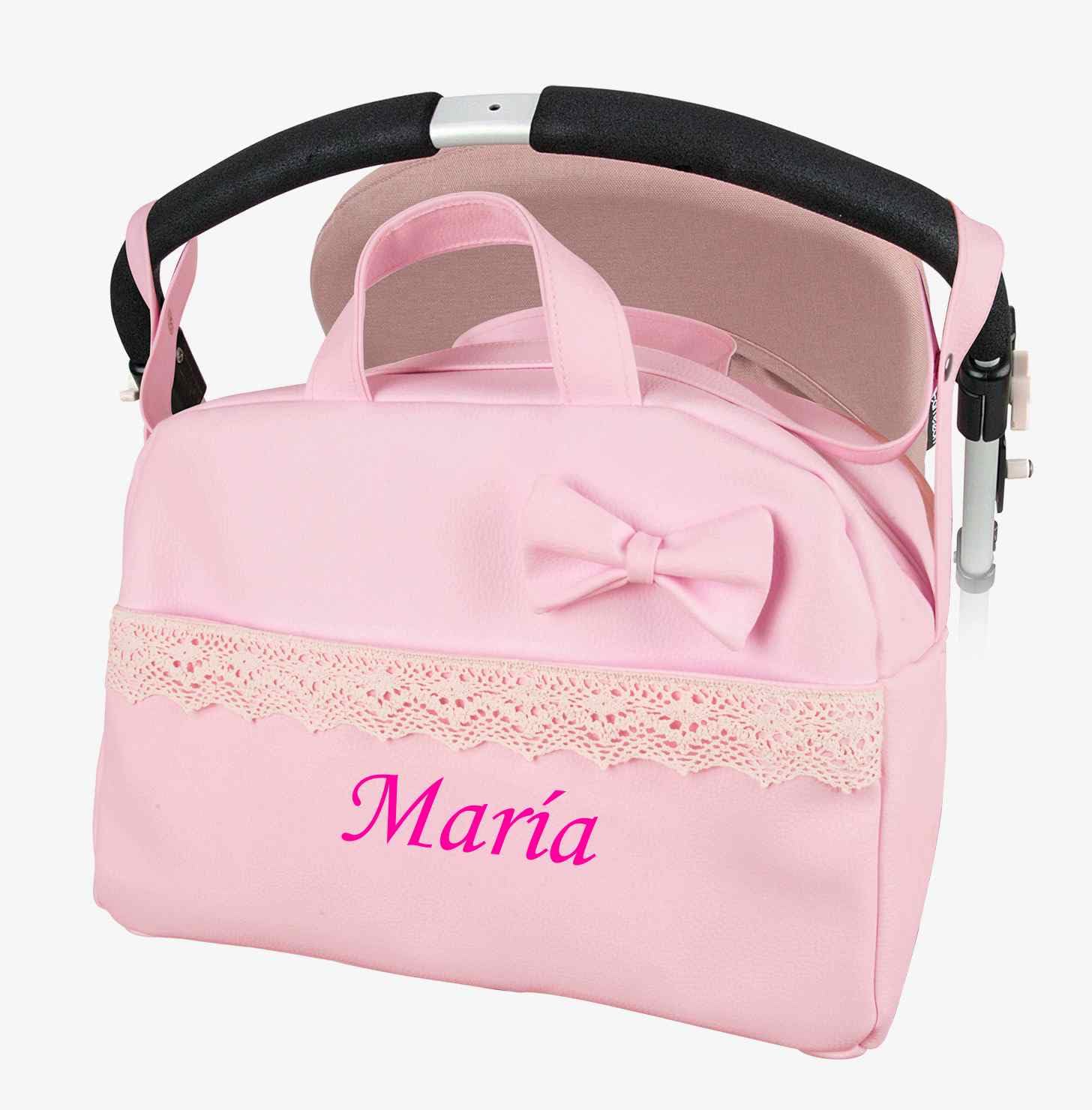 Danielstore Bolso polipiel carrito bebe. Color rosa. Personalizado con nombre bordado (rosa)