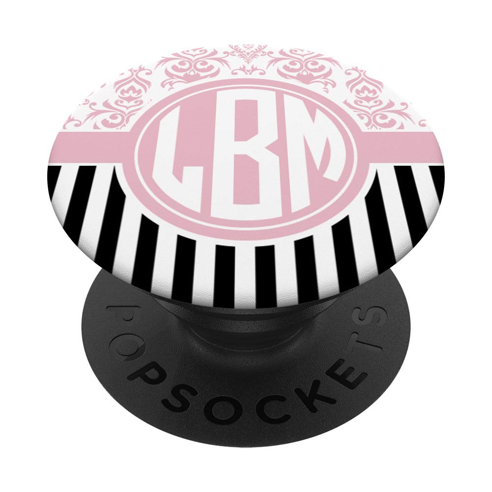 LBM Monogram Gift Pink Damask Initials LBM or LMB PopSockets Grip and Stand for Phones and Tablets