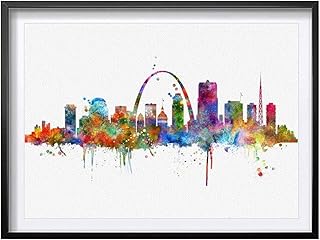 ZEARPT St. Louis Skyline Art Print Missouri Skyline City Watercolor Fine Art Paper St. Louis Wall Hanging Cityspace Wall Art Home Decor 8x10 inch Unframed (8X10INCH)