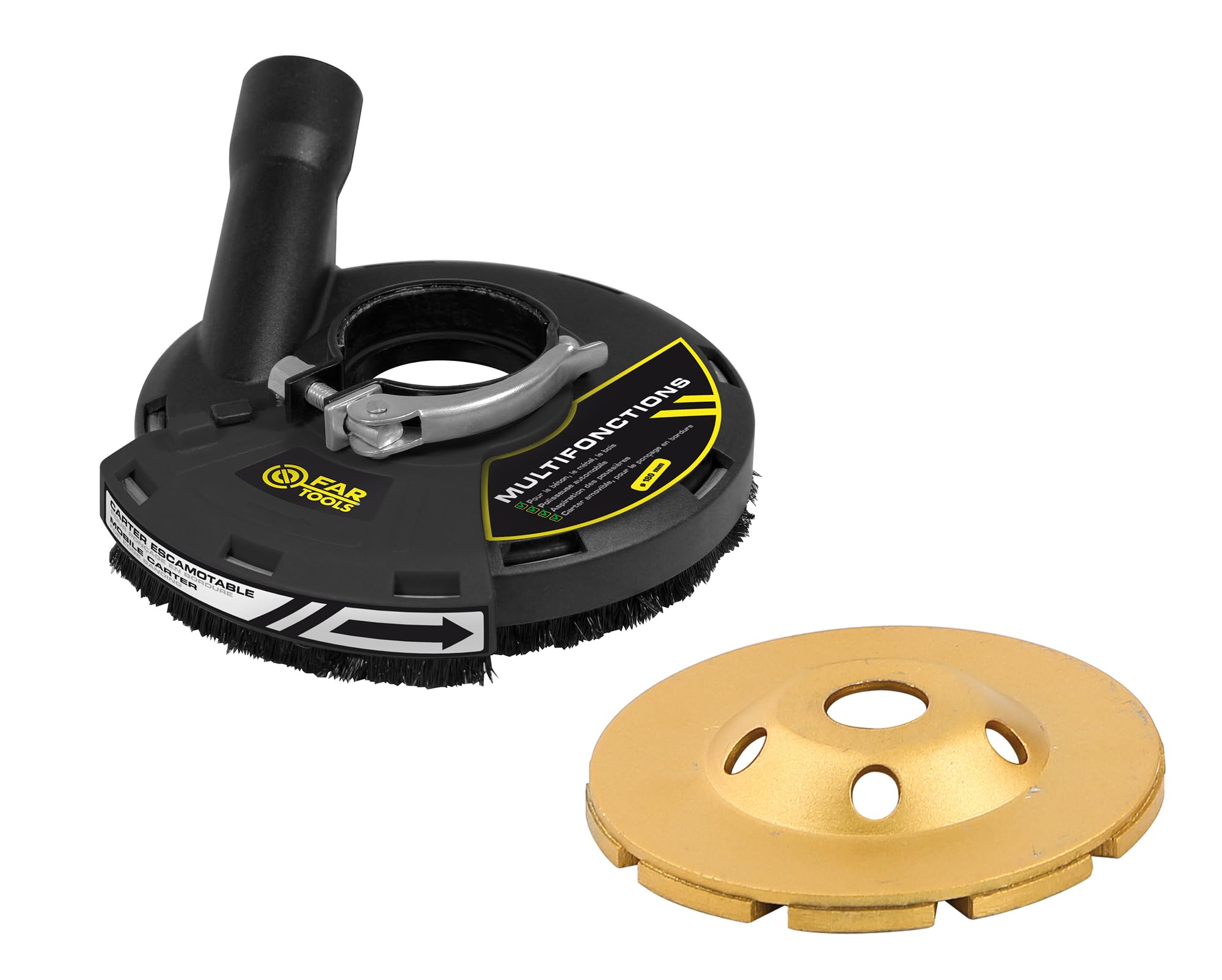 Carcasa de superficie de hormigón más disco diamand hormigón. 180 mm para amoladora angular de 180/230 mm, compatible con cualquier amoladora gracias a 6 anillos de reducción
