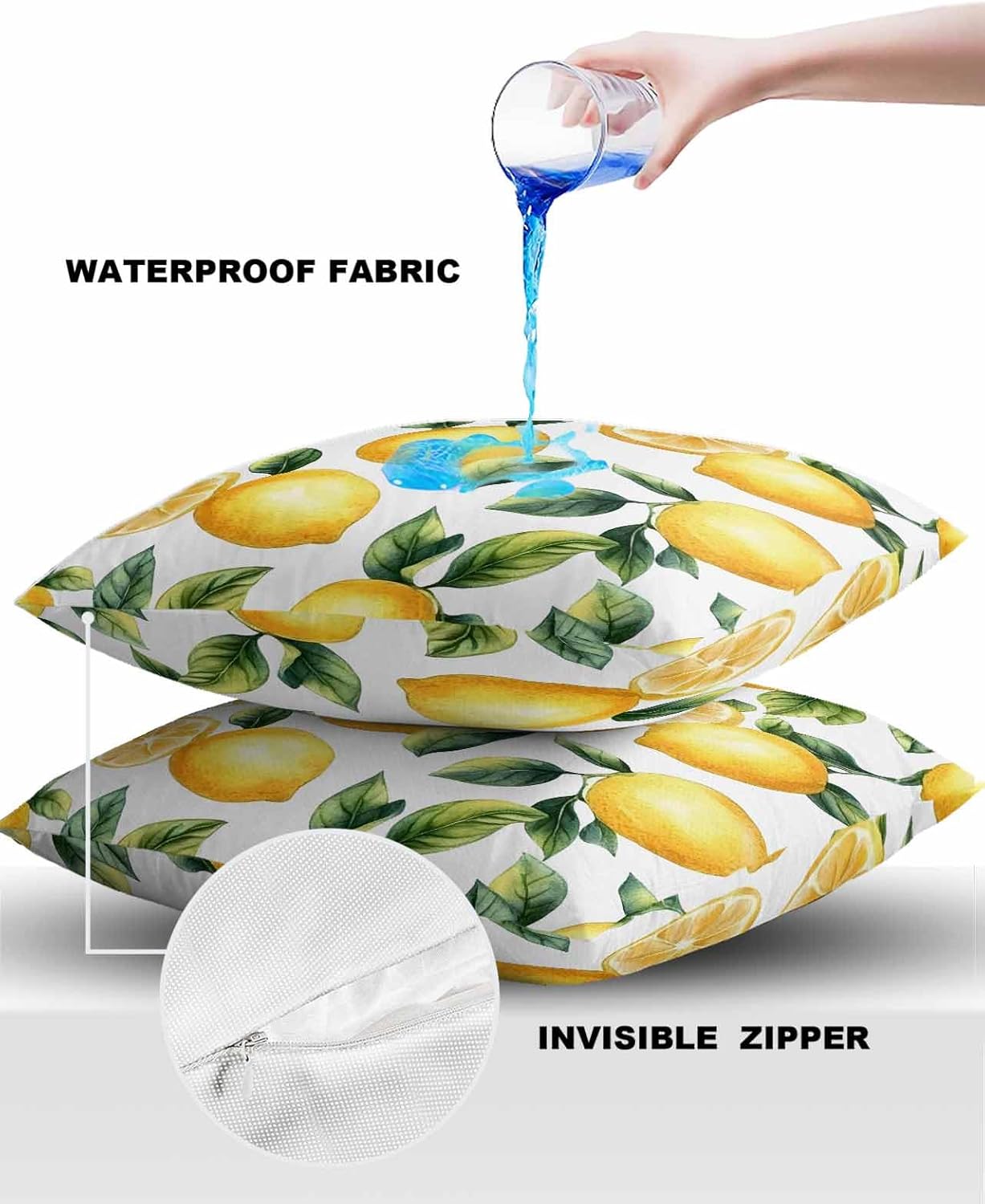 Pack of 2 Watercolor Lemon Outdoor Pillow Waterproof Covers 26x26 inch, Farmhouse Summer Fruit Polyester Throw Pillow Covers Garden Cushion Decorative Case for Patio Couch Decoration