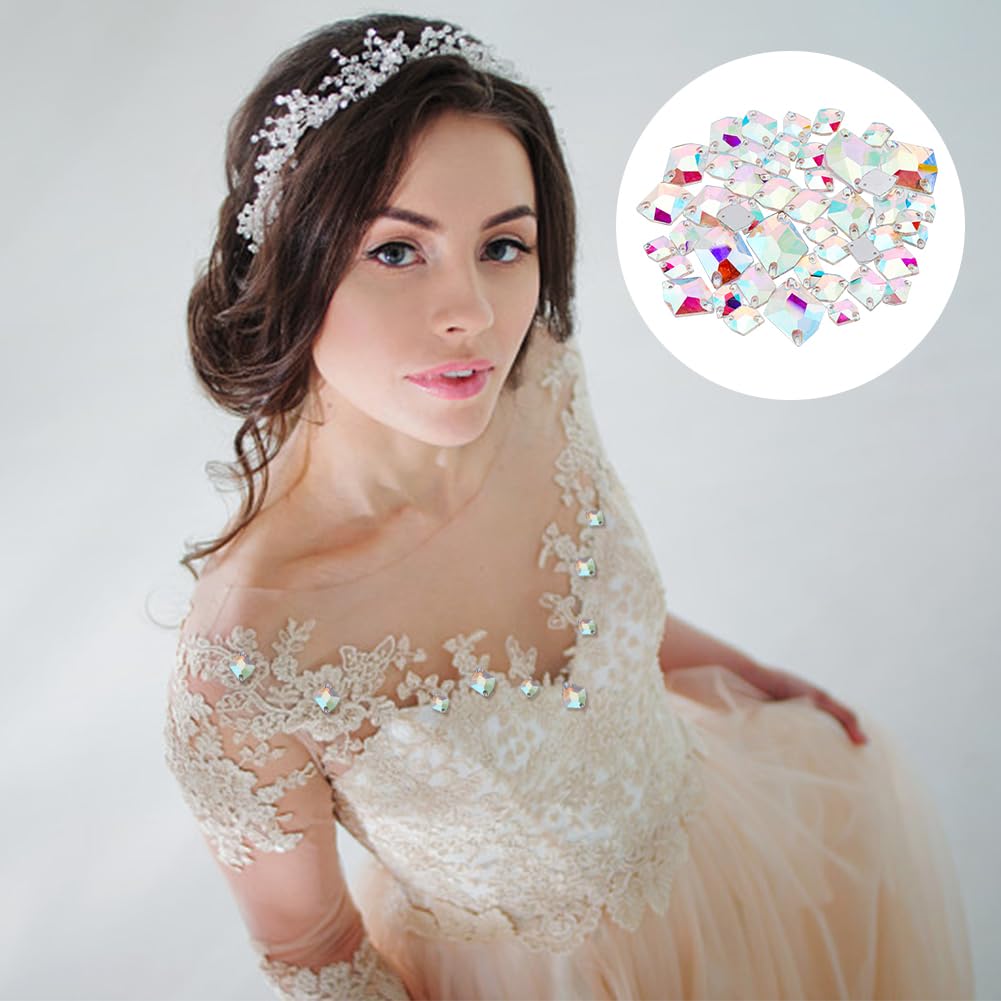 SUPERFINDINGS 5 Misura 78 Pezzi da Cucire su Strass di Cristallo AB Rombo Irregolare Pietre da Cucire Gemme 2 Fori Strass Colorati con Retro Piatto Trasparente per Scarpe Artigianali Fai-da-Te