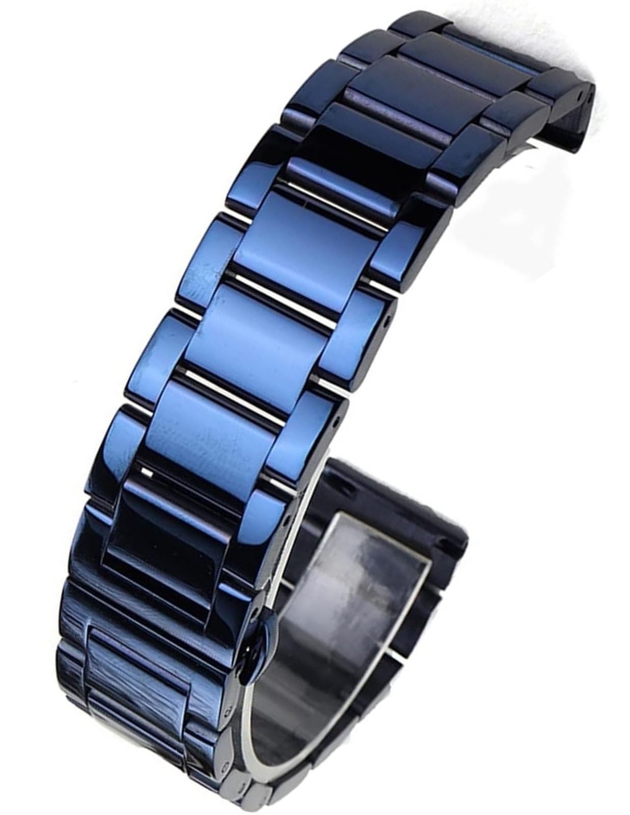 Bracelet de montre en acier inoxydable à extrémité incurvée, couleur bleu foncé, montres-bracelets en métal, bracelet de montre